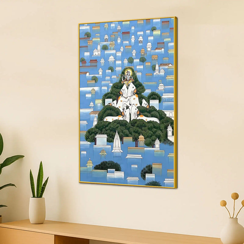 Premium Krishna Govardhan Pichwai Canvas Wall Painting for Home