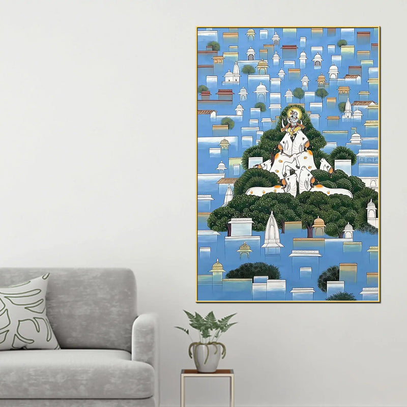 Premium Krishna Govardhan Pichwai Canvas Wall Painting for Home