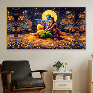 Premium Krishna Radha Moonlight Crystal Glass Wall Painting