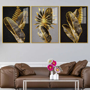 Premium Leaves Floating Acrylic Painting Set of 3 for Living Room