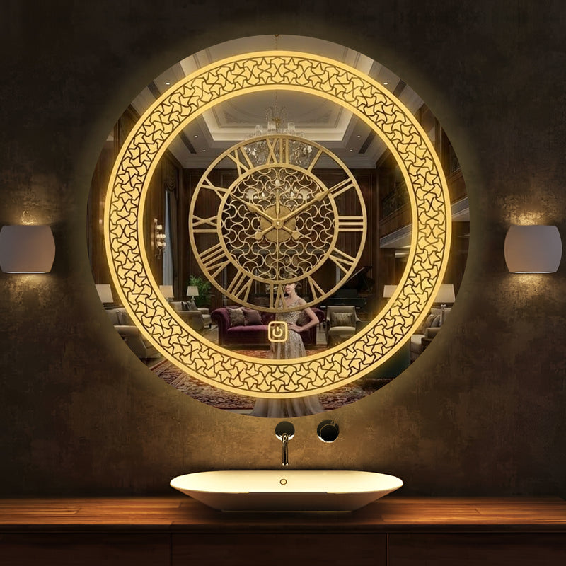 Premium LED Mirror Wall Clock with Roman Numbers | Luxury Golden Home Décor