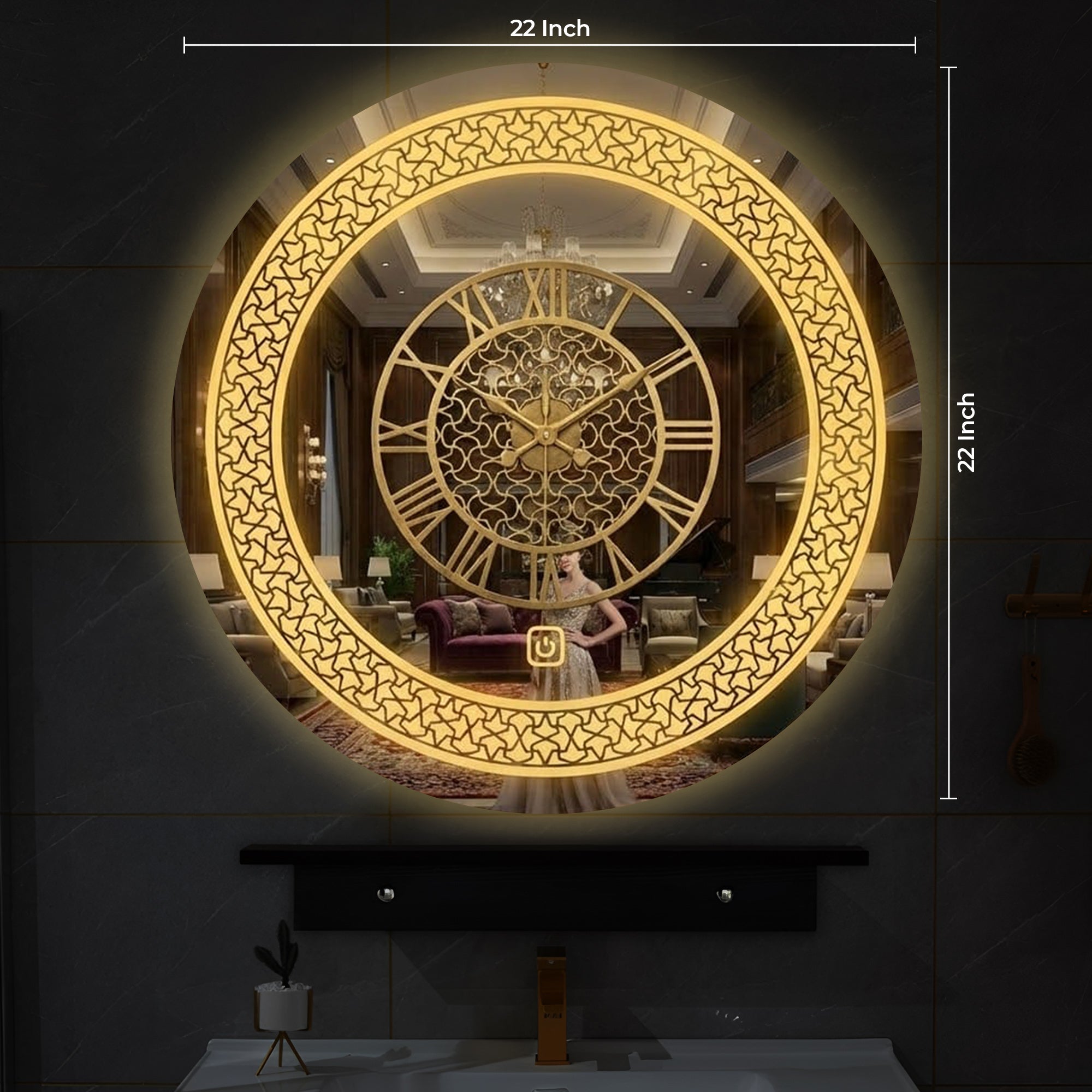 Premium LED Mirror Wall Clock with Roman Numbers | Luxury Golden Home Décor