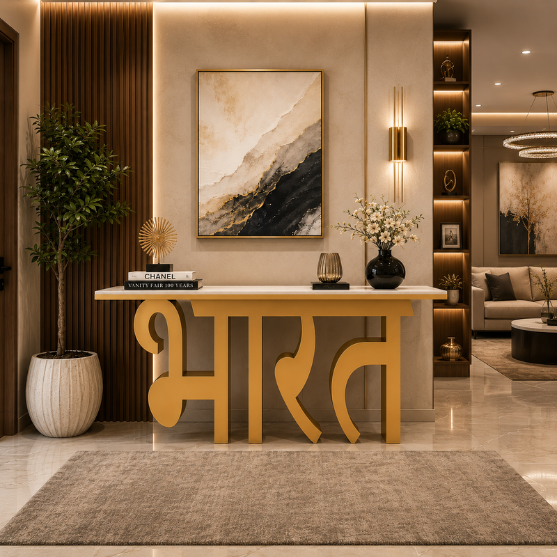 Premium LED Reception Desk with Bharat Art for Modern Spaces (SS 302)