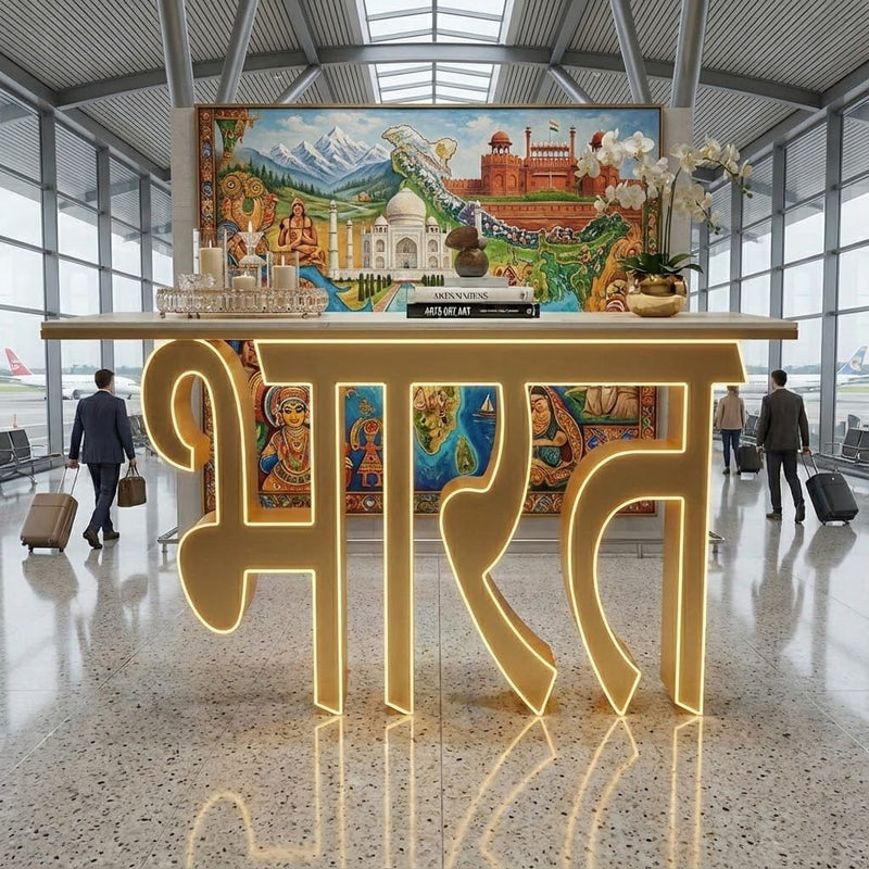 Premium LED Reception Desk with Bharat Art for Modern Spaces (SS 302)
