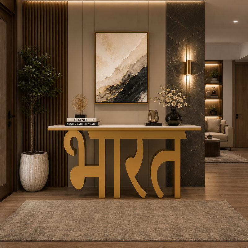 Premium LED Reception Desk with Bharat Art for Modern Spaces (SS 302)