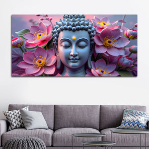 Premium Lord Buddha Wall Painting with Floral Background