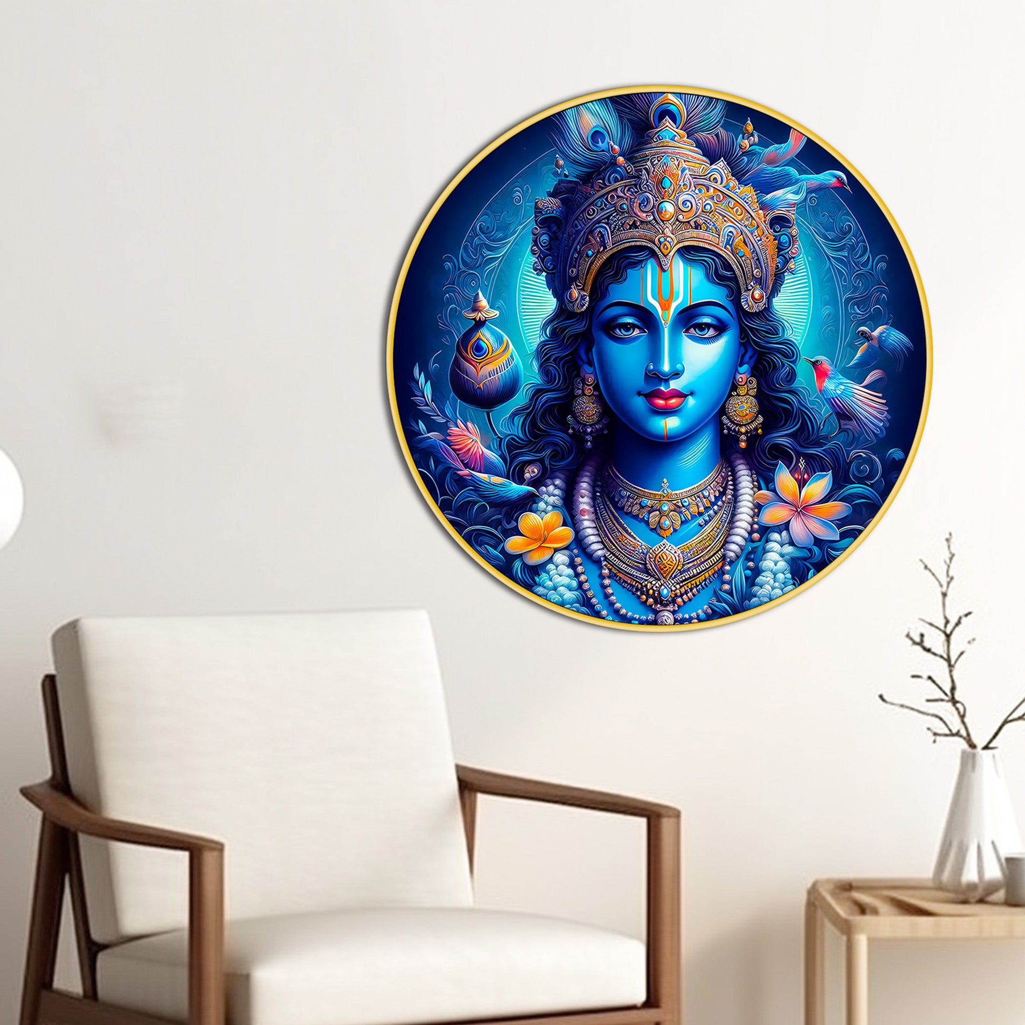Premium Lord Krishna Round Frame Painting for Home