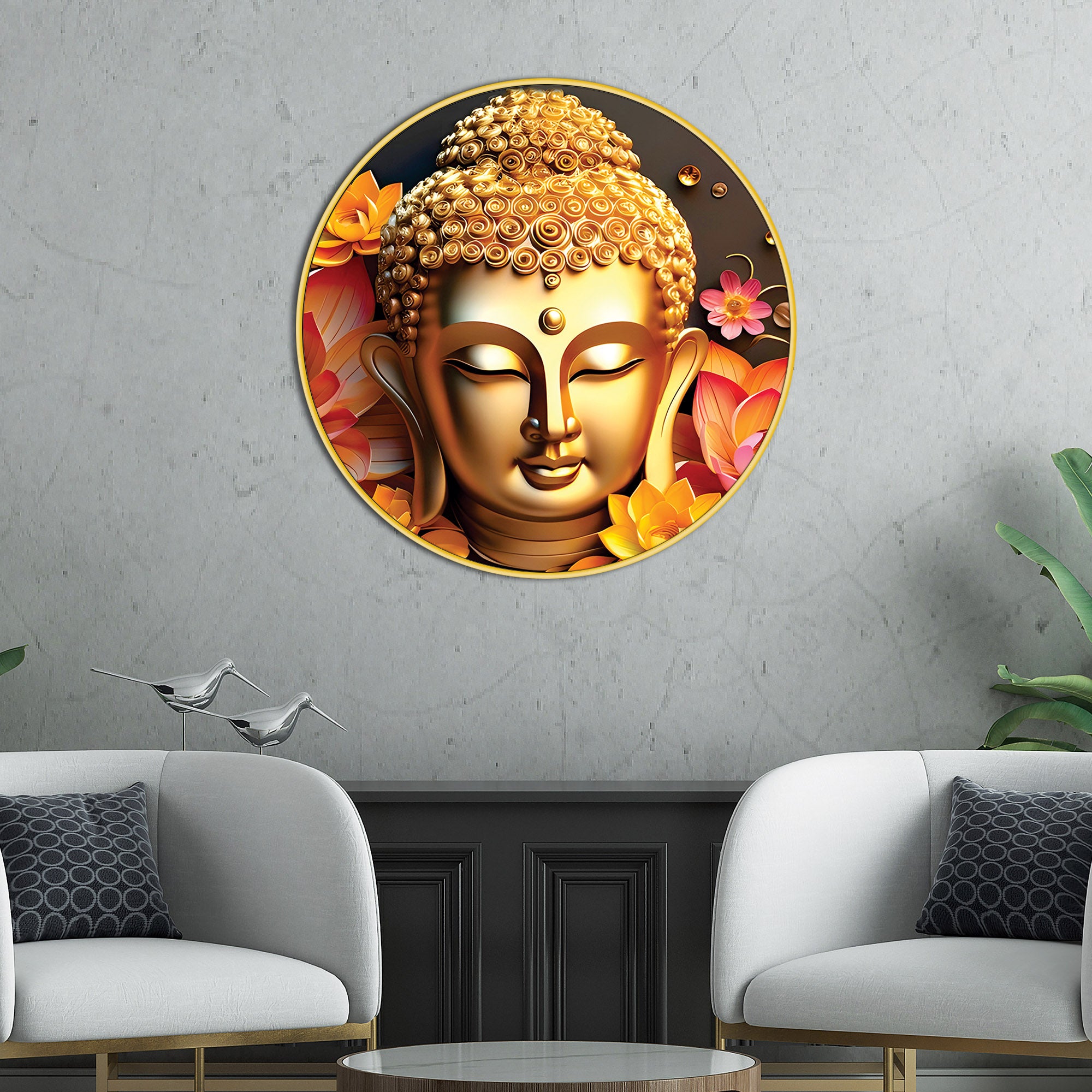 Premium Luxury Round Buddha Canvas Painting