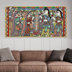 Premium Madhubani Ram Sita Marriage Canvas Wall Painting Religious Artwork