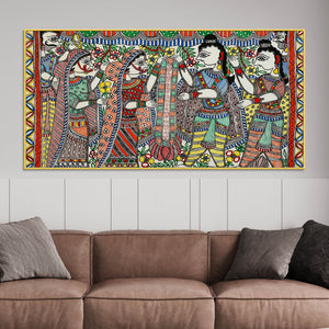 Premium Madhubani Ram Sita Marriage Canvas Wall Painting Religious Artwork