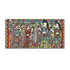 Premium Madhubani Ram Sita Marriage Canvas Wall Painting Religious Artwork