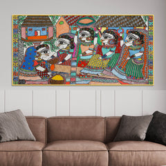 premium-madhubani-rural-life-canvas-painting