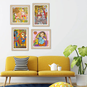 Premium Madhubani Wall Art Frame Set of 4