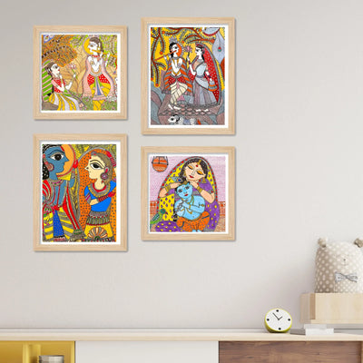 Premium Madhubani Wall Art Frame Set of 4