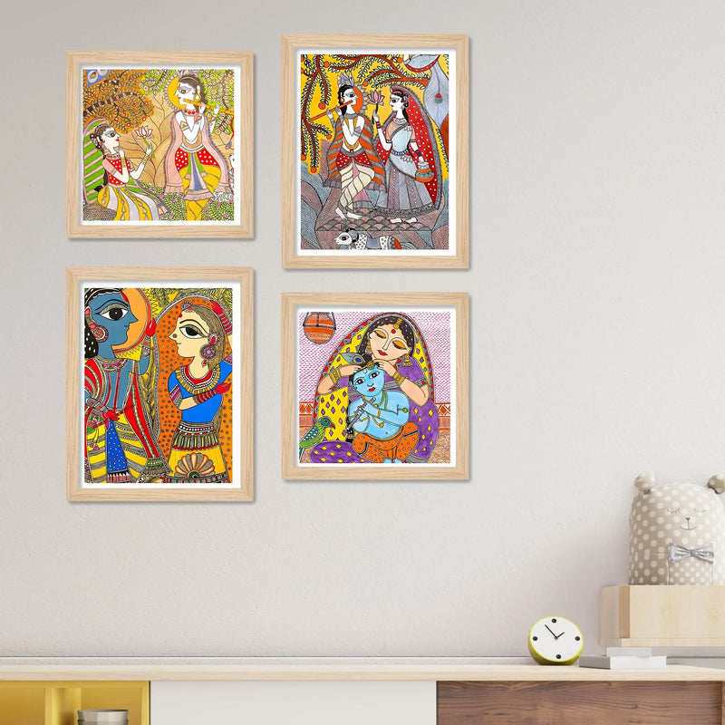 Premium Madhubani Wall Art Frame Set of 4