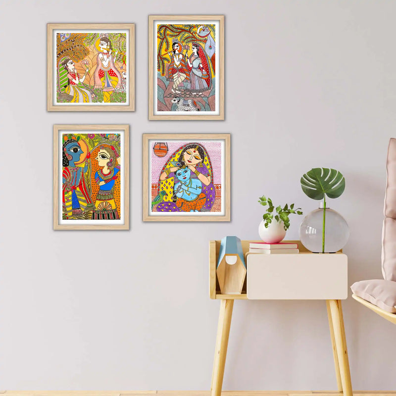 Premium Madhubani Wall Art Frame Set of 4