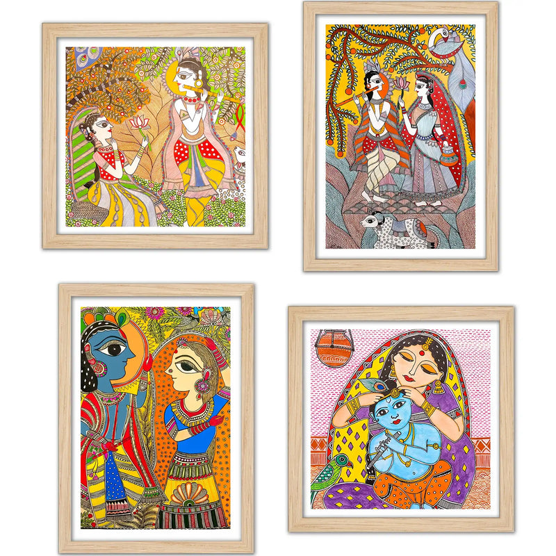 Premium Madhubani Wall Art Frame Set of 4
