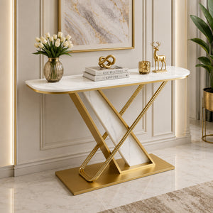 Premium Marble Console Table Featuring Elegant Gold Detailing