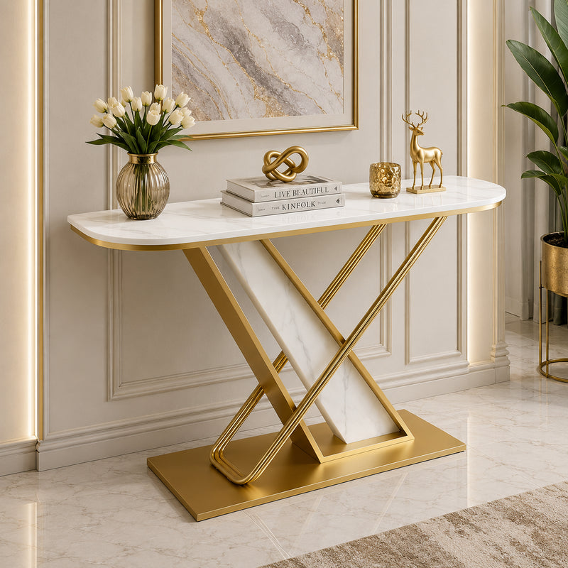 Premium Marble Console Table Featuring Elegant Gold Detailing