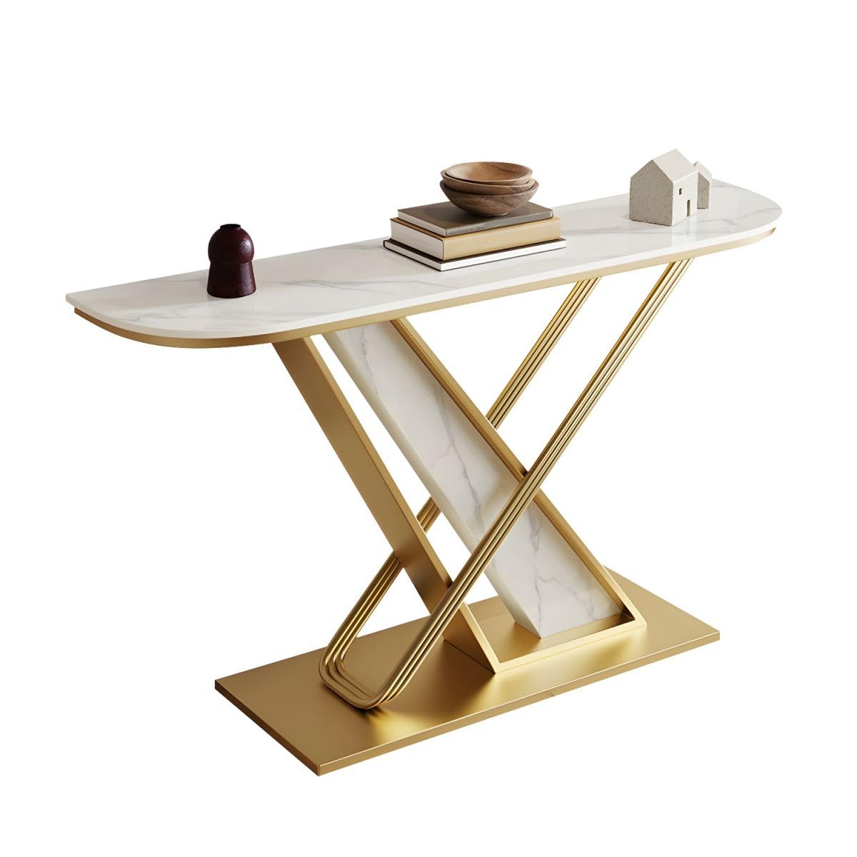 Premium Marble Console Table Featuring Elegant Gold Detailing