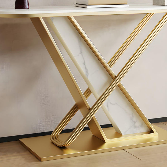 Premium Marble Console Table Featuring Elegant Gold Detailing