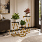 Premium Metal Planter Stand With Black Marble At Top (Set of 3)