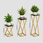Premium Metal Planter Stand With Black Marble At Top (Set of 3)