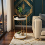 Premium Metallic Stand Two Layer Marble Side Table