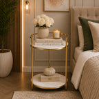 Premium Metallic Stand Two Layer Marble Side Table
