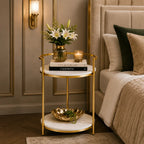 Premium Metallic Stand Two Layer Marble Side Table
