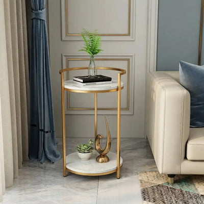 Premium Metallic Stand Two Layer Marble Side Table