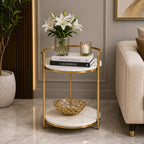 Premium Metallic Stand Two Layer Marble Side Table