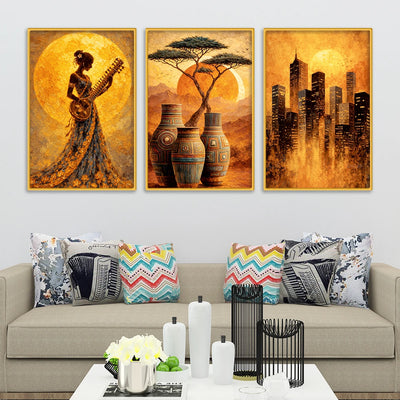 Premium Modern Abstract Artwork Canvas Wall Painting Set of Three