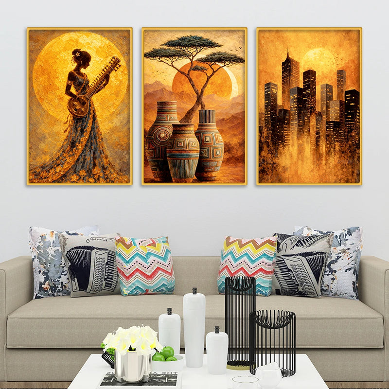 Premium Modern Abstract Artwork Canvas Wall Painting Set of Three