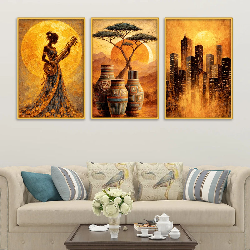 Premium Modern Abstract Artwork Canvas Wall Painting Set of Three