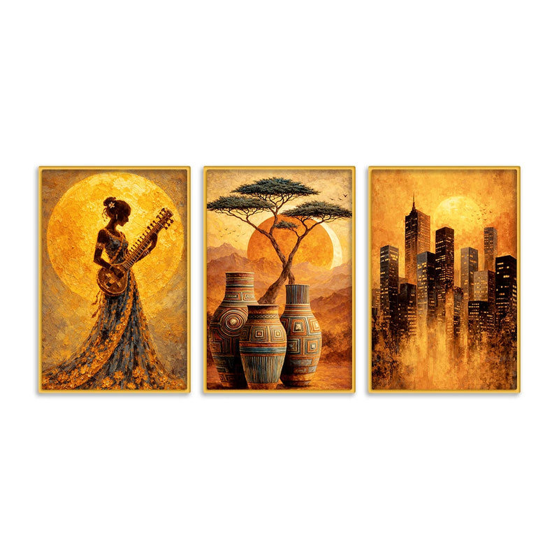Premium Modern Abstract Artwork Canvas Wall Painting Set of Three