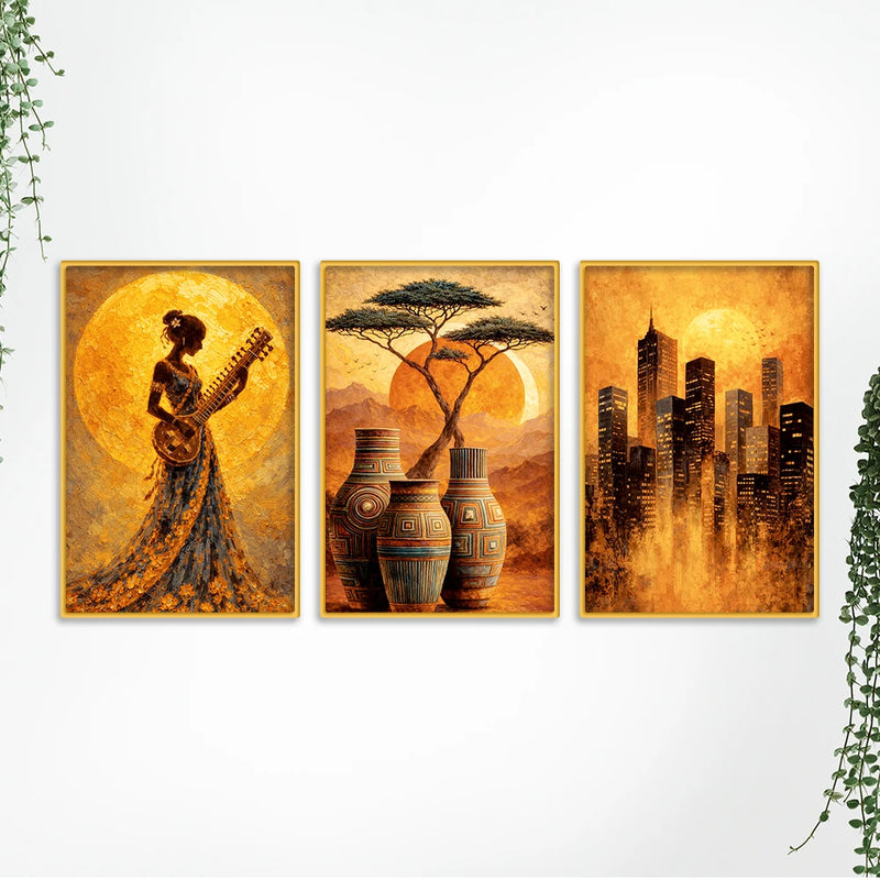 Premium Modern Abstract Artwork Canvas Wall Painting Set of Three