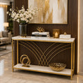 Premium Modern Faux Marble Console Table with 2 Tier Storage Shelf