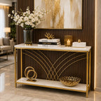 Premium Modern Faux Marble Console Table with 2 Tier Storage Shelf