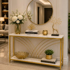 Premium Modern Faux Marble Console Table with 2 Tier Storage Shelf