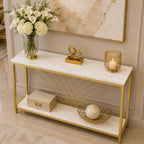 Premium Modern Faux Marble Console Table with 2 Tier Storage Shelf