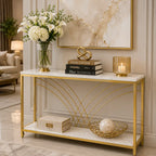 Premium Modern Faux Marble Console Table with 2 Tier Storage Shelf