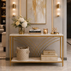 Premium Modern Faux Marble Console Table with 2 Tier Storage Shelf