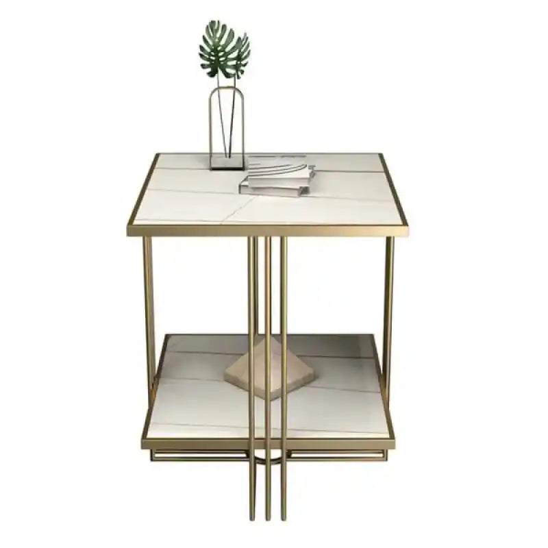 Premium Modern Glam Side Table with Marble Look Finish