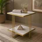 Premium Modern Glam Side Table with Marble Look Finish