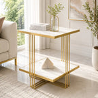 Premium Modern Glam Side Table with Marble Look Finish
