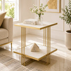 Premium Modern Glam Side Table with Marble Look Finish