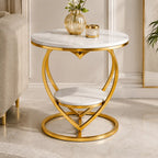 Premium Modern Heart Shaped Golden Metal Finish with White Marble Night Stand Side Table