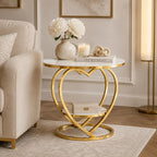 Premium Modern Heart Shaped Golden Metal Finish with White Marble Night Stand Side Table