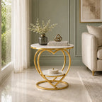 Premium Modern Heart Shaped Golden Metal Finish with White Marble Night Stand Side Table